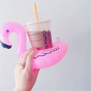 INS PVC Inflatable Flamingo Drinks Cup Holder Pool cartoon Floats Floating Drink cup stand ring Bar Coasters Children bath toy swimming