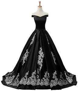 2018 Black And White Vintage Wedding Dress Cheap Off the shoulder with Short Sleeves A Line Applique Lace Corset Back Bridal Gowns