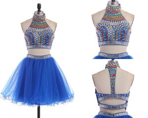 High School Graduation Dresses Royal Blue Two Piece Homecoming Dresses Short Piece Prom Gowns Real Image Dh97