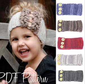 Baby Crochet Headbands Barn Stickade Hårband Flickor Handgjorda Ullhuvud Wraps Barn Vinter Earflap Knappar Öronvärmare Huvudbonader Partihandel