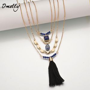 Boho KS Style Charms Blue Marbled Stone pendant necklaces Hight Quality for women multi 4 layers necklace gold accessories bijoux femme