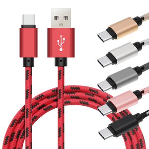 Cavo di tipo C intrecciato in nylon Cavi micro USB 2.0 1 m 2 m 3 m 25 cm Cavo di ricarica dati di sincronizzazione per smartphone 100 pezzi