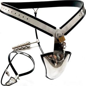Male Adjustable Stainless Steel Chastity Belt Chastity Device with Anal Plug Adult Bondage Bdsm Sex Toy J1432