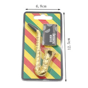Wholesale shapes set resale online - Metal Pipe Set Kit Mini Saxophone Trumpet Speaker Sax Shape Tobacco Pipes Smoking Herb Cigarette Pipe with Screens Mesh Filter Gold Color