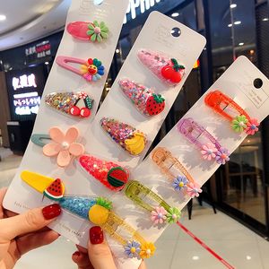 Hurtownie 5 sztuk / zestaw Baby Girls Owoce Cekiny Księżniczka Błyszczy Kolorowe Hairclips Słodkie Nakrycia Nakrycia Akcesoria Do Włosów Hairpins Barretts