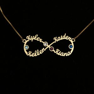 Collana Fashion-Infinity con quattro nomi e ciondolo con nome personalizzato in pietra portafortuna per regalo di gioielli Infinity personalizzati per la famiglia