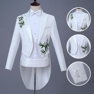 Bamboo embroidery Blazer men Tuxedo suit set pants mens wedding suits singer stage smoking para hombre clothing formal dress
