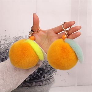 100 % echtes echtes Kaninchen-Rex-Fell, orangefarbener Schlüsselanhänger, Pompom-Ball, Taschenanhänger, Geschenk