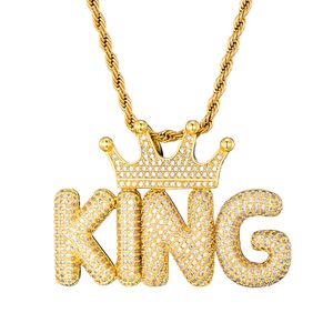 Ciondoli Hip Hop Iced Out Crown Bubble Letters Nome personalizzato Ciondoli a catena con zirconi cubici Collane per gioielli da uomo