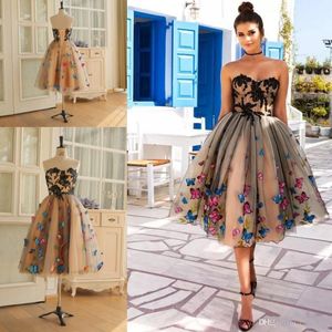 2019 Butterfly Prom Dresses With Flower Sleeveless Short Plus Size Evening Gowns Bohemian Evening Dress Custom Made