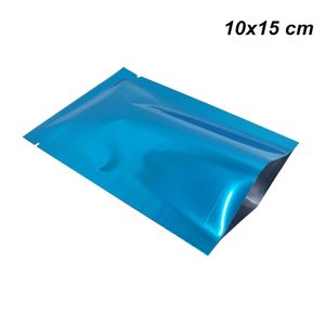 100 pz / lotto 10x15 cm Lucido Cielo Blu Open Top Termosaldante Mylar Foglio di Grado Alimentare Pacchetto Sacchetto Foglio di Alluminio Termosaldabile Sottovuoto Sacchetto di Imballaggio