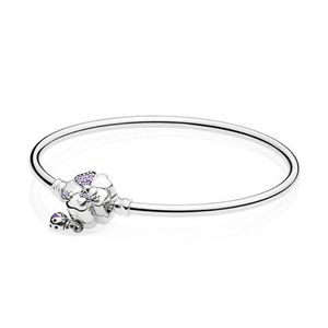 NEW 100% 925 Sterling Silver 597124NLC MOMENTS SILVER Bangle WITH WILDFLOWER MEADOW CLASP Fit DIY Charm Women Original Fashion Jewelry Gift