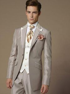 Latest Design One Button Wedding Men Suits Peak Lapel Three Pieces Business Groom Tuxedos (Jacket+Pants+Vest+Tie) W1119