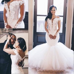 Sexy African Mermaid Arabic Plus Size Wedding Dresses Long Sleeves Off the Shoulder Cheap Elegant Bridal Dresses
