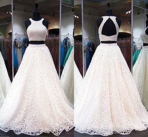 Dantel Organze İnciler Boncuklu 2 Adet Eve Dönüş Gelinlik 2020 Jewel Anahtar Deliği Backless A-line Elbise Akşam Parti Örgün vestidos Wear