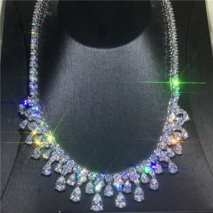 Vecalon Atemberaubende Wassertropfen-Halskette voller Diamanten, Cz-Weißgold gefüllt, Party-Halskette für Damen, Braut- und Hochzeitsaccessoire-Schmuck