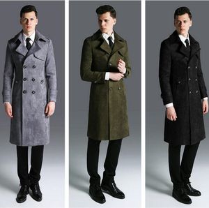 Europe Fashion Army Green Grey Black Overcoat Deer Suede Trench Coat Men America Trend New Super Long Windbreaker Spring Autumn Clothing