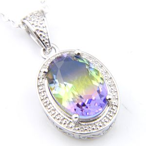 Multi-color Bi colored Tourmaline Gems Pendnats Wholesale 12 Pcs/Lot 925 Sterling Silver Necklace Wedding Engagement Jewelry 4 Color