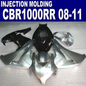 Injektion OEM Högkvalitativ fairingkit för Honda CBR1000RR 2008 2009 2010 2011 Silver Black CBR1000 RR Fairings Set 08-11 # U27