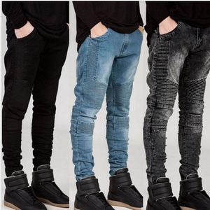 Herr design smal fit rippade magra jeans mode hi-street nödställda män denim joggare knähål tvättade förstörda veck casual byxor