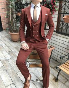 Son Tasarım Tek Düğme Düğün Erkekler Suits Tepe Yaka Üç adet İş Damat smokin (Ceket + Pantolon + Vest + Tie) W1091