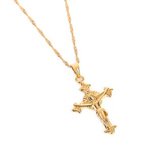 Wysokiej Jakości Jezus Head Krzyż Naszyjniki Złoty Kolor 22K Urok Wisiorek Dla Kobiet Mężczyzn Biżuteria Fabryka Hurtownie Jewel Crucyfix Bóg