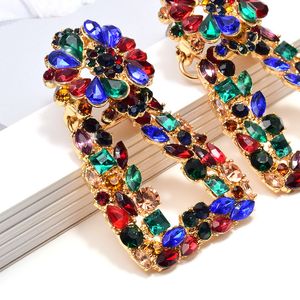 Fashion-New Fashion Gold Metal Colorful Rhinestone Dangle Drop örhängen Högkvalitativ ZA Crystal smycken Tillbehör för kvinnor grossist