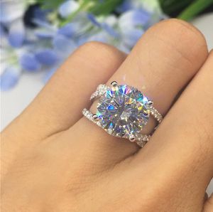 Classical Top Selling Handmade Luxury Jewelry 925 Sterling Silver Big White Topaz CZ Diamond Stone Women Wedding Engagement Band Ring Gift