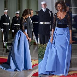 2019 جديد ميشيل أوباما مثير فساتين السهرة الرسمية الأسود الرباط مطرزة النساء فساتين مع نصف الأكمام السجادة الحمراء المشاهير اللباس