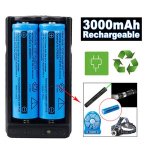 Neue 2x 18650 Batterie 3000 mAh 3,7 V BRC Li-Ionen-Akku für Taschenlampe + 18650 Dual-Ladegerät
