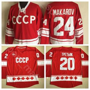 1980 CCCP Russia Jersey Ice Hockey Vintage 20 Vladislav Tretiak 24 Sergei Makarov Team Color Red All Stitched Sport Breathable Top Quality