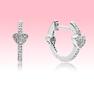 Pave Love Heart Orecchini a cerchio Donna Gioielli da sposa con cofanetto originale per orecchini Pandora in argento 925 con diamanti CZ