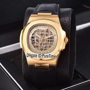 New Classic 5711 oro giallo oro scheletro quadrante globo A2813 orologio da uomo automatico orologi sportivi in pelle nera economici Puretime PB301A3