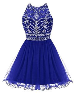 2019 New Chiffon Short Homecoming Dresses Halter Neck Bling Beaded Mini Prom Party Gowns 100% Real Photo QC1339