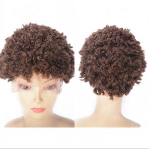 Mongolian Lace Front Wigs Kinky Curly Human Hair Colored #27 Pre Plucked Short Remy Hair Wig for Women
