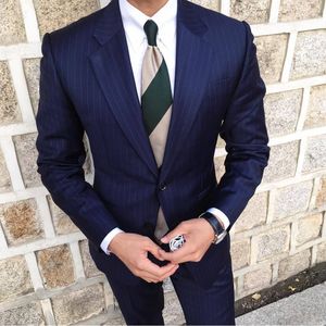 Yeni Moda Şerit Erkekler Iki Adet Suits (Ceket + Pantolon) Groomsmen Düğün Smokin Resmi Parti Custom Made Giymek