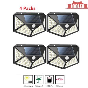 Led Solar Light Outdoor Waterproof Lighting For Garden Wall 100 leds Four Modes Rotable Pole Solar Lamp 4 sided 270°lighting scope