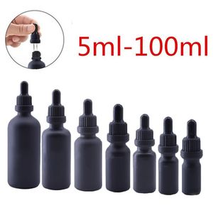 Bottiglie di profumo di olio essenziale di vetro smerigliato nero e Bottiglie di pipetta per reagente liquido Flacone per aromaterapia contagocce 5ml-100ml