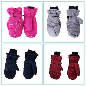 Wholesale Toddler Kids Winter Snow Ski Gloves Waterproof Windproof Solid Color Patchwork Thicken Warm Adjustable Stretchy Mittens 5-9T