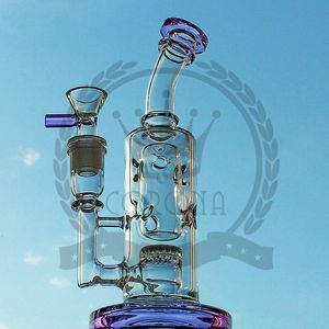Pink hookah style big Glass Bong Water smoking pipes Triple Recycler Oil Rigs Bubblers