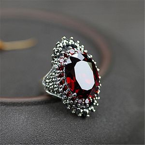 Vintage Red Blue Silver Color Rings Crystal Party CZ Ring for Women Gift Hyperbol Dropshipping Smycken Partihandel