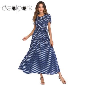 Women Maxi Long Dress Ladies Christmas Dress Vintage Polka Dot Dress Short Sleeves High Waist A-Line Plus Size 3XL 4XL 5XL