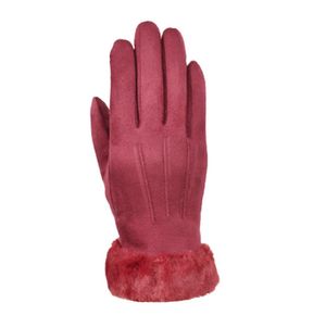 Fashion-New Winter Female Lace Warm Cashmere Three Ribs Cute Bear Mittens Double thick Plush Wrist Women Touch Screen Driving Gloves