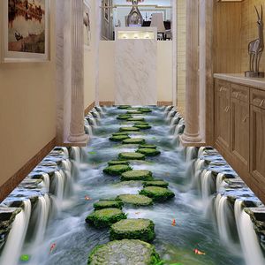 Custom Any Size 3D Floor Mural Wallpaper Waterfall Creek Bridge Bathroom Kitchen Living Room Walkway 3D Floor Sticker Waterproof