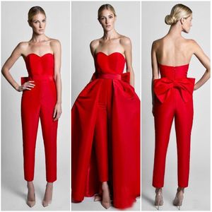 2020 New Hot Sale Red Jumpsuits Formella kvällsklänningar med avtagbar kjol Sweetheart Prom Dresses Party Wear Byxor för kvinnor