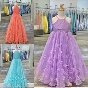 Coral Aqua Lilac Pageant Dress for Little Girl Infant Toddler Baby Kids 2020 SH A-Line Spaghetti Petals Swiss-Dot Teen Birthday Party Gowns