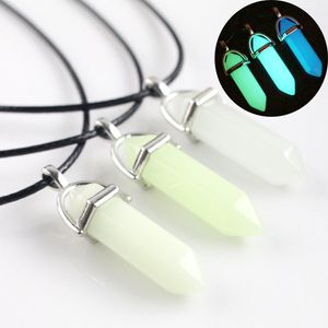 Glow in the Dark Natural Stone Necklace For women Quartz Healing Crystal Point Hexagonal bullet Pendant Rope chains Men s Fashion Jewelry