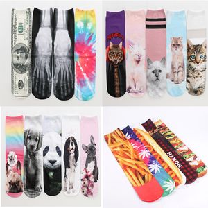 Adorável 3D Impressão Meias Padrão Cat Cat Candy Chips Donut Meias Muitos Design Double Face Printing Meias Comprimento 42cm Cartoon Sox