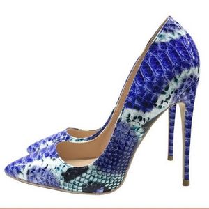 Fashion Women Pumps Shoes Designer High Heel Blue Python Snake Toe Stiletto Heels Lady 12cm 10 cm 8 cm de vestido