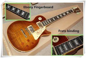 Gitar Elektrikli Akçaağaç Fingerboard toptan satış-Fabrika Özel Abanoz Klavye Fretting Elektro Gitar Alev Maple Kaplama Sabit Köprü Özelleştirilebilir